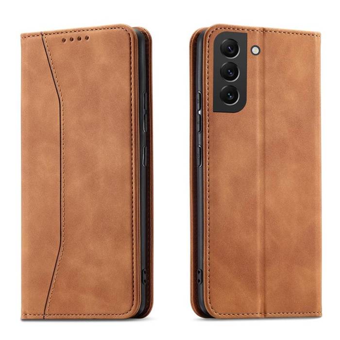 Magnet Fancy Case for Samsung Galaxy S23 Ultra cover with flip wallet stand brown