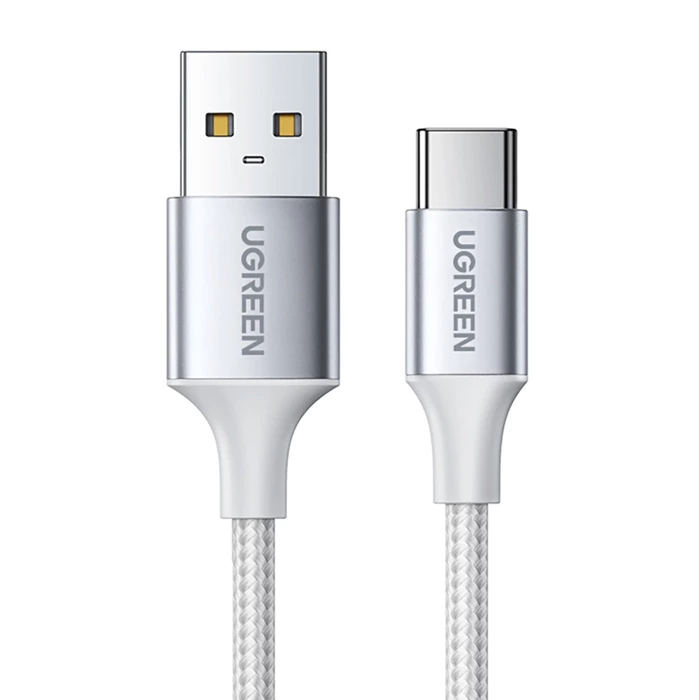 Nickel plated cable USB-C QC3.0 UGREEN 1m with aluminum plug white