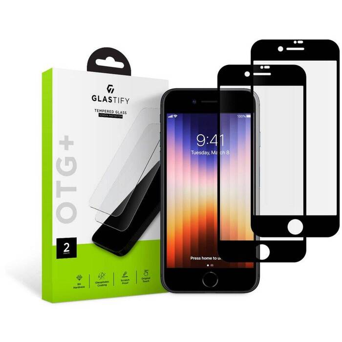 Tempered Glass GLASTIFY OTG+ 2-PACK IPhone 7 / 8 / SE 2020 / 2022 BLACK