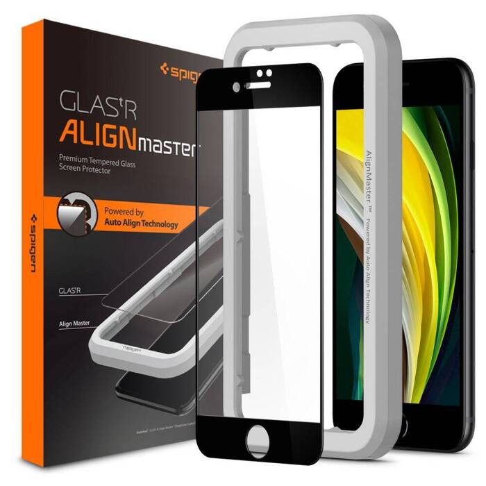 Tempered Glass Spigen Alm Glass Fc iPhone SE 2022 2020 7 8 Black Black
