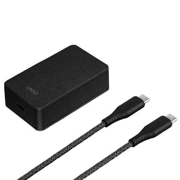 UNIQ Network charge. Versa Slim USB-C PD 18W + cable USB-C to USB-C black/chaRCoal black (LITHOS Collective)