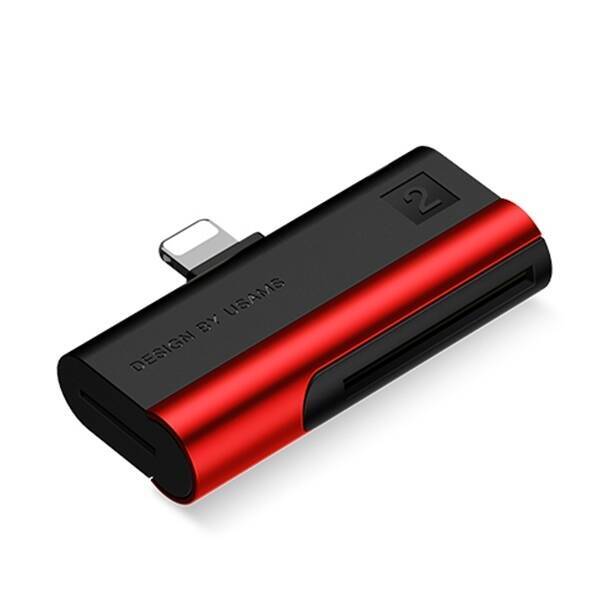 USAMS SD MicroSD Card Reader With Lightning Connector Red Black