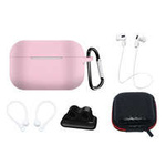 Juego de fundas de silicona para AirPods Pro 2 / AirPods Pro 1 + funda / gancho para la oreja / correa para el cuello / soporte para correa de reloj / mosquetón | rosa