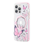 Coque magnétique Kingxbar Butterfly Series pour iPhone 14 Pro MagSafe décorée d'un imprimé de papillons roses