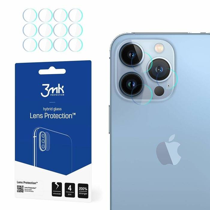 3MK Verre hybride Apple iPhone 13 Pro Max Protection de l'objectif de l'appareil photo 4pc Verre