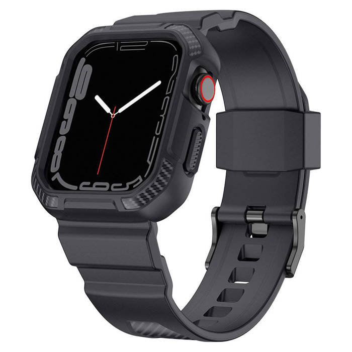 Bracelet Kingxbar CYF106 2en1 pour Apple Watch SE, 8, 7, 6, 5, 4, 3, 2, 1 (41, 40, 38 mm) avec boîtier intégré gris