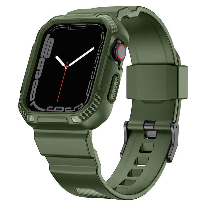 Bracelet Kingxbar CYF106 2en1 pour Apple Watch SE, 8, 7, 6, 5, 4, 3, 2, 1 (41, 40, 38 mm) avec boîtier intégré vert