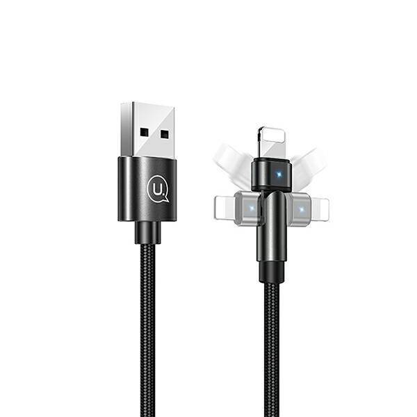 Câble Tressé USAMS USB Apple Lightning U60 Rotary 2A 1m Noir