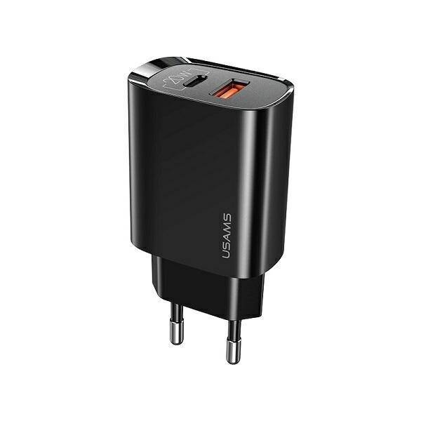 Chargeur USAMS 1xUSB-C 1xUSB T35 PD3.0 QC3.0 20W Chargement rapide CC121TC02 US-CC121 Noir