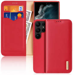 Coque Dux Ducis Hivo Coque Samsung Galaxy S23 Ultra avec support portefeuille à rabat Blocage RFID rouge