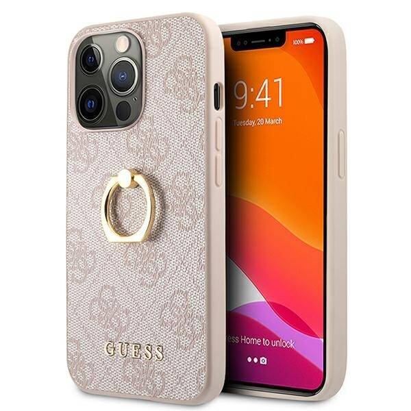 Coque GUESS Apple iPhone 13 13 Pro 4G Avec Anneau Support Rose Hardcase