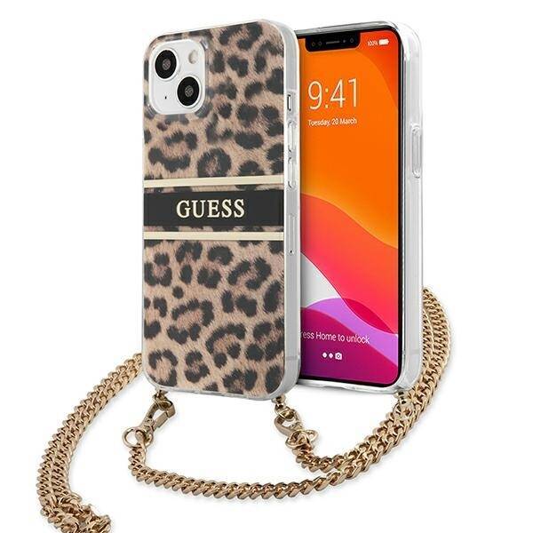 Coque GUESS Apple iPhone 13 Mini Leopard Gold Strap Brown Hardcase