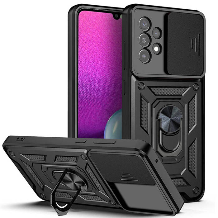 Coque Hybrid Armor Camshield pour Samsung Galaxy A33 5G coque blindée avec cache caméra noir