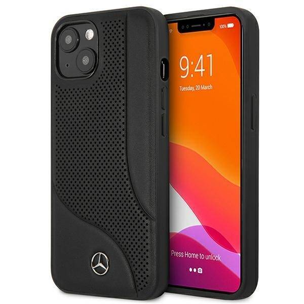 Coque MERCEDES Apple iPhone 13 Mini cuir perforé Zone noire Hardcase