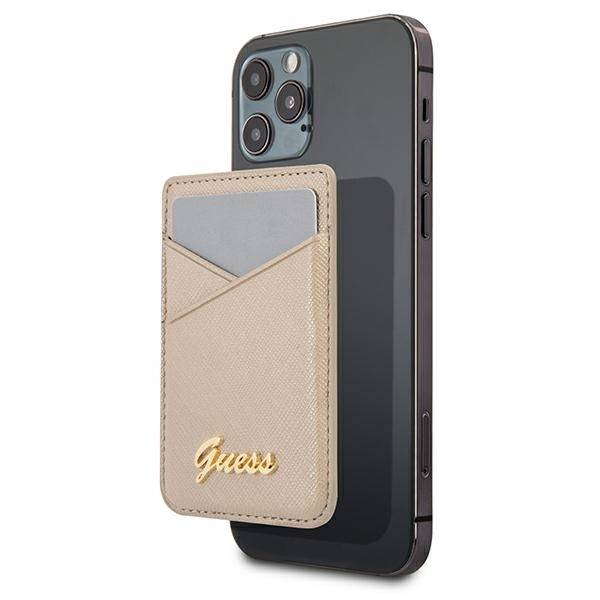 Coque Portefeuille GUESS Card Slot MagSafe Saffiano Gold Case