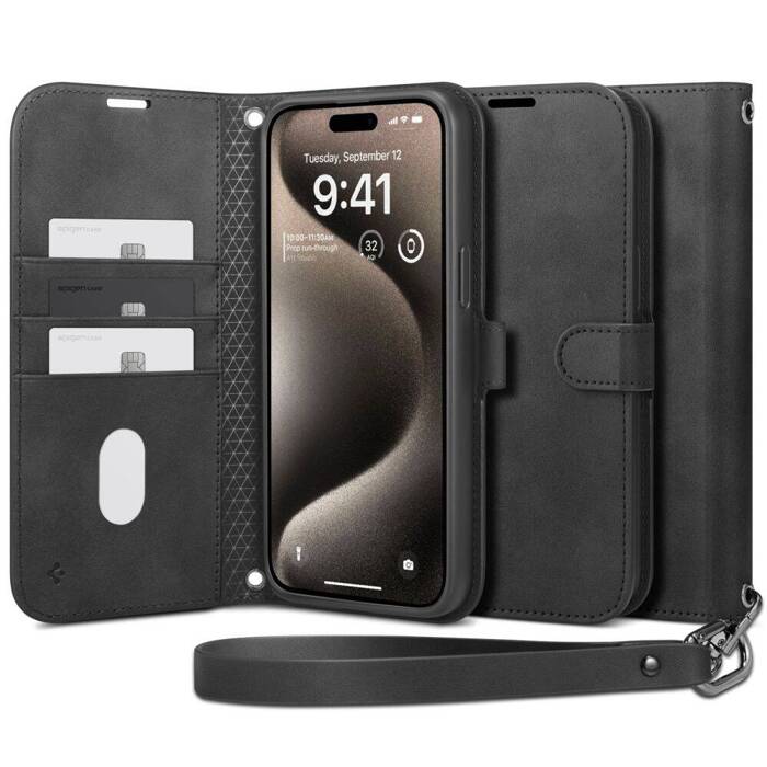 Coque Spigen iPhone Portefeuille 's' Pro 15 Pro Noir Case