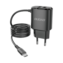 Dudao chargeur réseau 2x USB avec câblesm micro USB 12 W intégré noir (A2ProM noir)