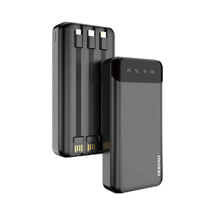 Dudao powerbank capacitif avec 3 câbles intégrés 20000mAh USB Type C + micro USB + Lightning noir (Dudao K6Pro+)