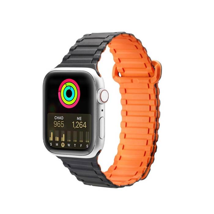 Dux Ducis Strap (Armor Version) Bracelet pour Apple Watch SE, 8, 7, 6, 5, 4, 3, 2, 1 (41, 40, 38 mm) Bracelet en silicone magnétique Noir Orange