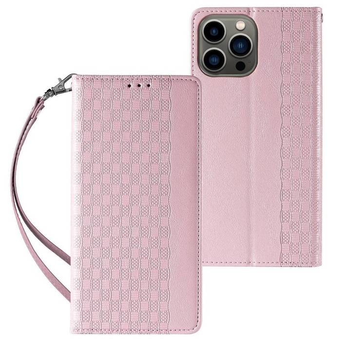 Étui à sangle aimantée pour Samsung Galaxy S23+ Flip Wallet Mini Lanyard Stand Rose