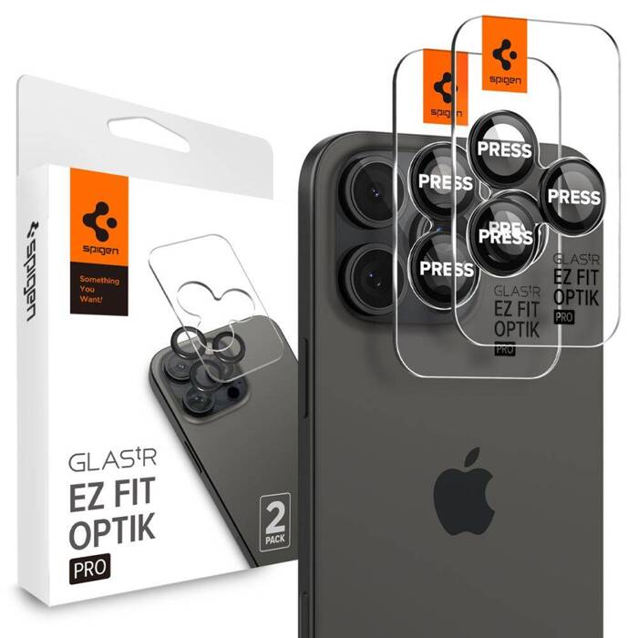 PROTECTEUR DE CAMÉRA Spigen OPTIK.TR "EZ FIT" PROTECTEUR DE CAMÉRA 2-PACK IPhone 14 PRO / 14 PRO MAX / 15 PRO / 15 PRO MAX / 16 PRO / 16 PRO MAXNOIR