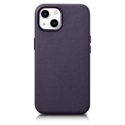 iCarer Case Leather Housse en cuir véritable pour iPhone 14 Violet foncé (WMI14220705-DP) (Compatible MagSafe)