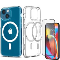Hülle iPhone 13 Spigen Ultra Hybrid Mag MagSafe Weiß Case + Tempered Glass Vollverkleidung Spigen