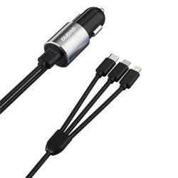 Dudao 3in1 ladergerät Auto USB 3.4 A eingebaut kabel Lightning / USB Typ C / micro USB schwarz (R5ProN schwarz)