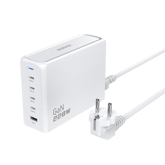 Dudao A228EU GaN-Ladegerät 1x USB-A 4x USB-C PD 228W - Weiß