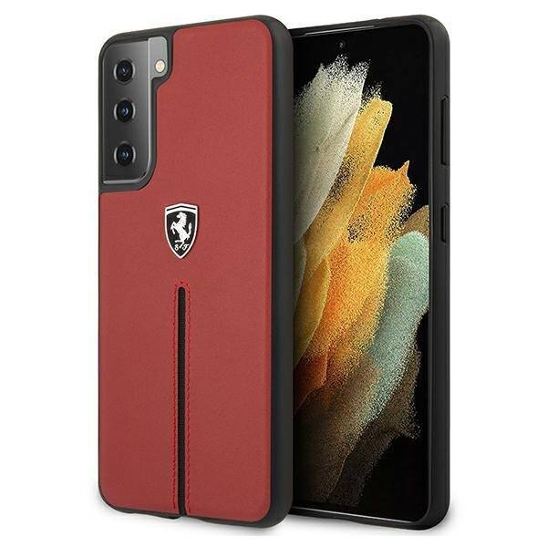 FERRARI Samsung Galaxy S21 G991 Off Track Leder Nylon Streifen FEOSIHCS21SRE Rot HardHülle