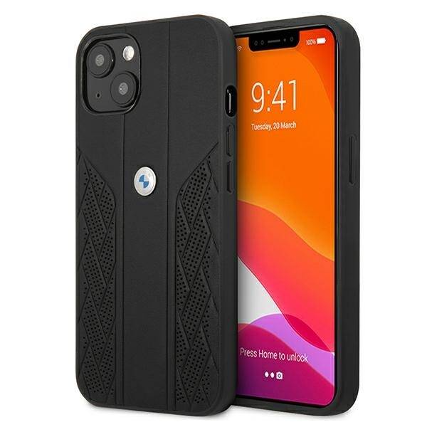 Hülle BMW Tasche Apple iPhone 13 Mini Leder Curve Perforate Schwarz Hardcase