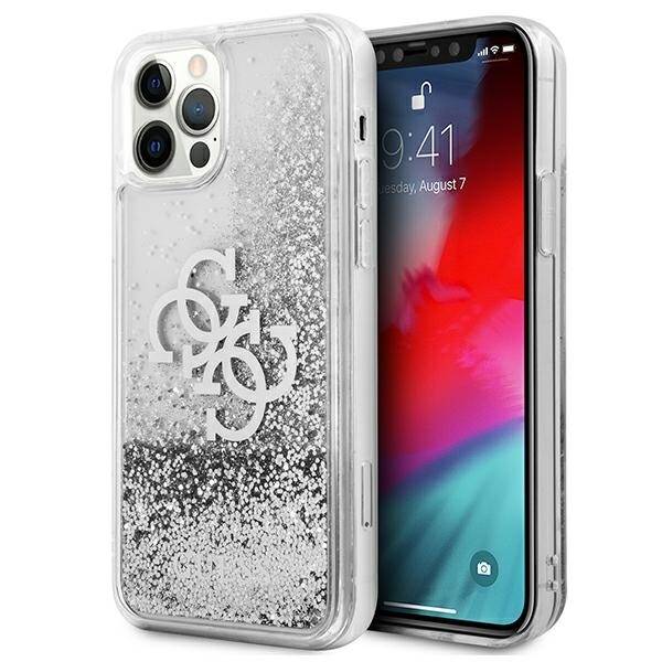 Hülle GUESS Apple iPhone 12 Pro Max 4G Große Flüssigkeit Glitter Silber Hardcase