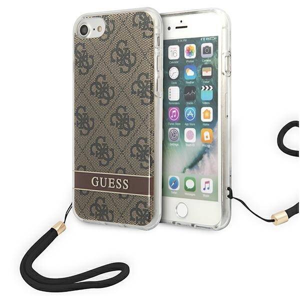 Hülle GUESS Apple iPhone SE 2022 SE 2020 7 8 4G Print Strap Braun Hartcase