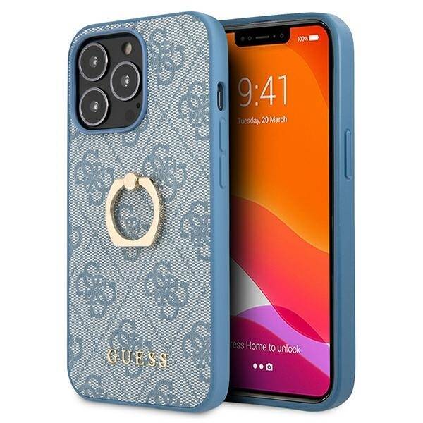 Hülle GUESS Tasche Apple iPhone 13 13 Pro 4G mit Ring Stand Blau Hardcase