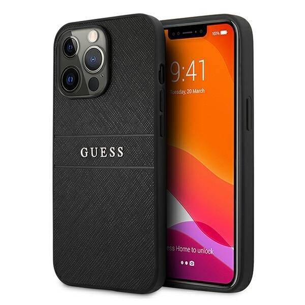 Hülle Guess GUHCP13XPSASBBK Apple iPhone 13 Pro Max schwarz/schwarz Saffiano Strap