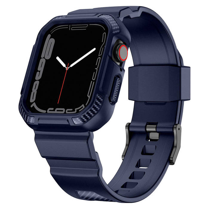 Kingxbar CYF106 2in1 Armband für Apple Watch SE, 8, 7, 6, 5, 4, 3, 2, 1 (41, 40, 38 mm) mit integriertem Gehäuse blau