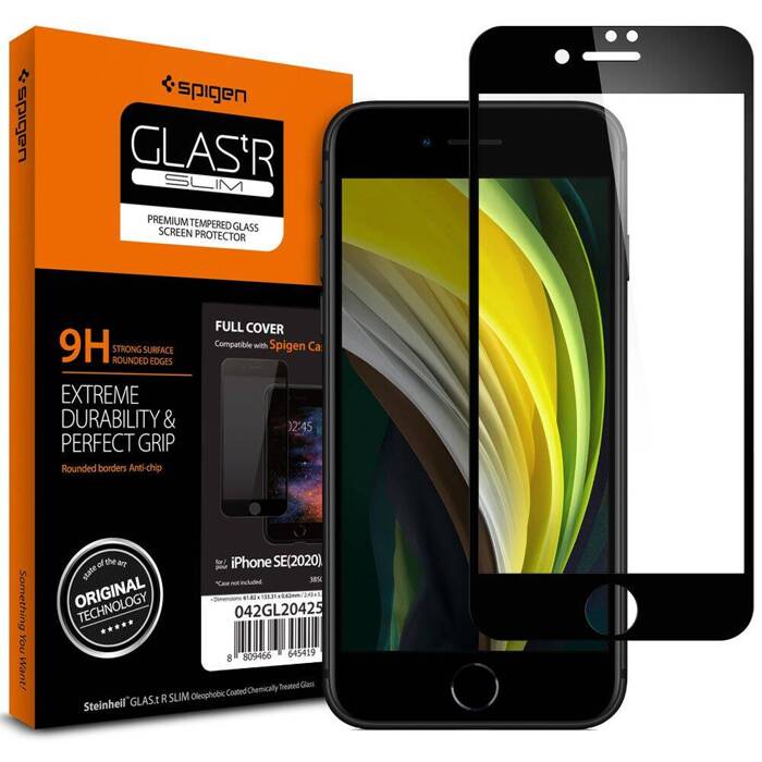 SPIGEN Glas Fc iPhone 7/8/SE 2020 Schwarz gehärtetes Glas