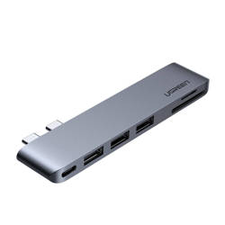 Ugreen CM251 Dual USB-C to 3*USB3.0+TF/SD+ USB-C Female Converter Grey