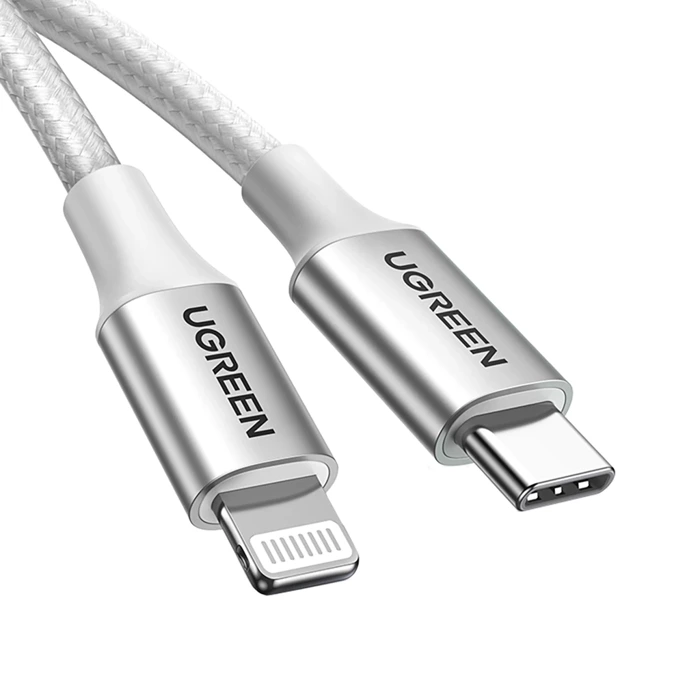 Ugreen Kabel USB Typ C Kabel - Lightning MFI 1 m 3 A 36 W Silber (70523)