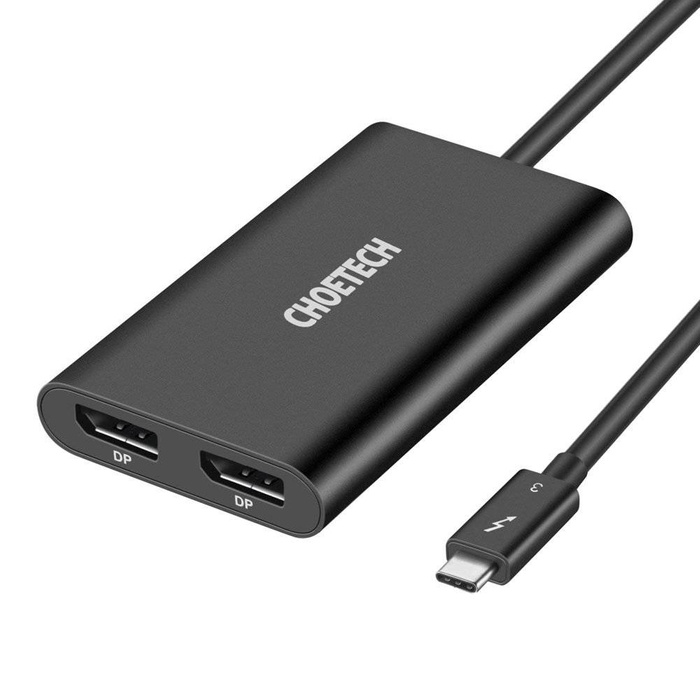 Adaptér Choetech rozbočovač USB typu C Thunderbolt 3 (40Gb/s) - 2x DisplayPort 4K 60Hz černý (HUB-D03)