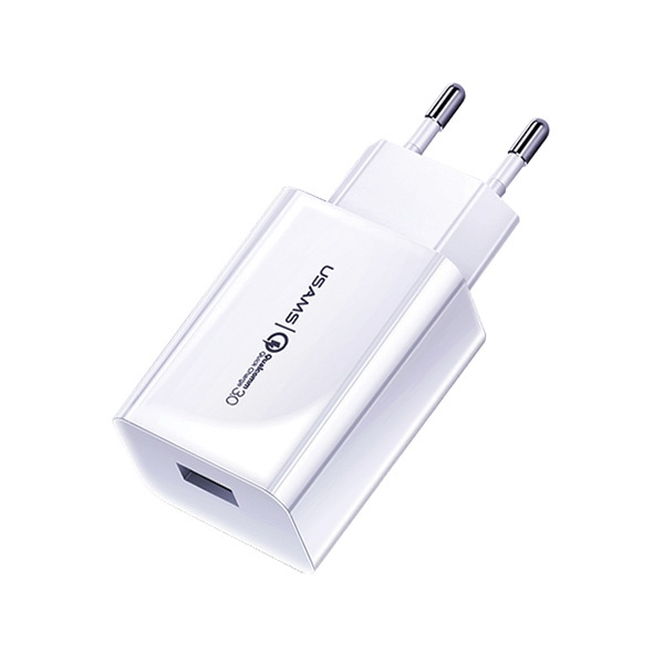 Chargeur USAMS 1xUSB T22 18W 3A QC3.0 Chargement rapide CC83TC01 US-CC083 Blanc