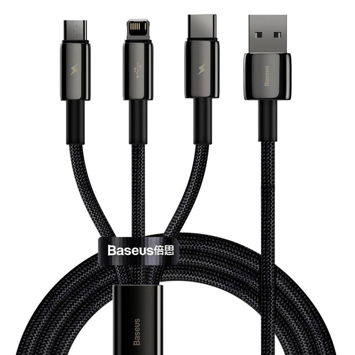 USB kabel Baseus Tungsten 3v1 - USB Typ C / Lightning / micro USB 3,5 A 1,5 m černý (CAMLTWJ-01)