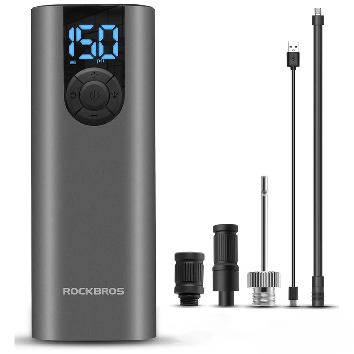 Rockbros 42720001001 electric bicycle pump with LED display + USB-C - USB-A cable - black