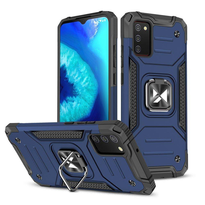 Wozinsky Ring Armor Case Kickstand Tough Rugged Cover pour Samsung Galaxy A03s bleu