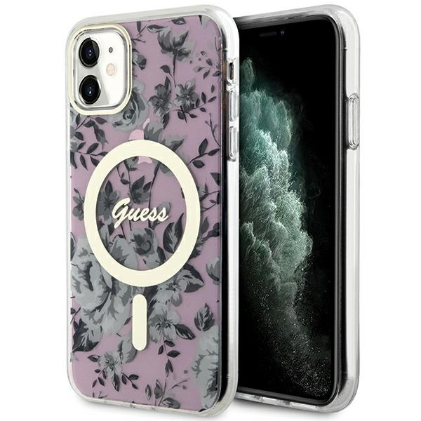 Guess GUHMN61HCFWSP iPhone 11 / Xr 6.1" rosa/rosa hartcase Blume MagSafe