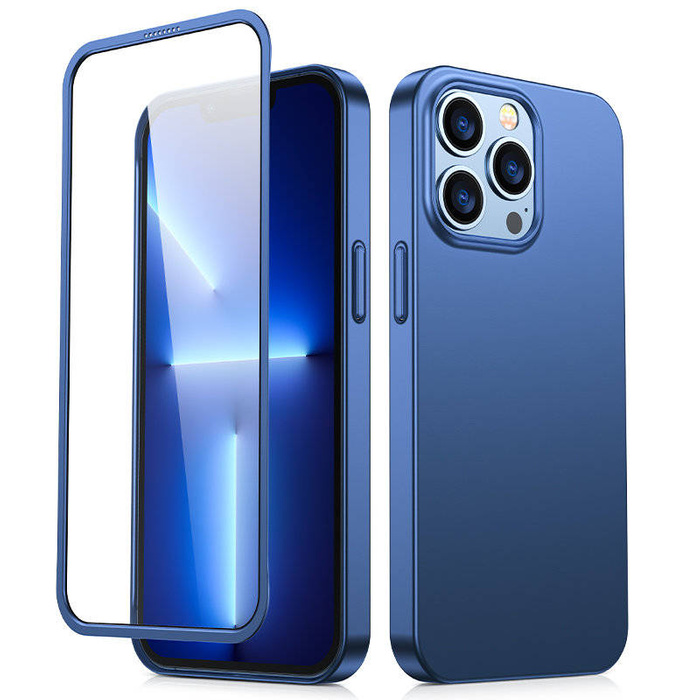 Joyroom 360 Full Case front and back cover for iPhone 13 Pro + tempered glass screen protector blue (JR-BP935 blue)