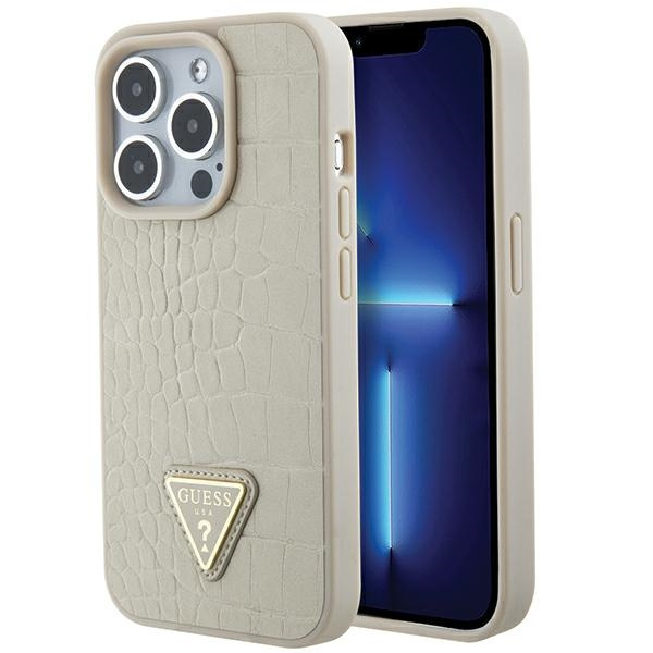 Case Guess GUHCP15XPCRTHCD iPhone 15 Pro Max 6.7" gold/gold hardcase Croco Triangle Metal Logo Case