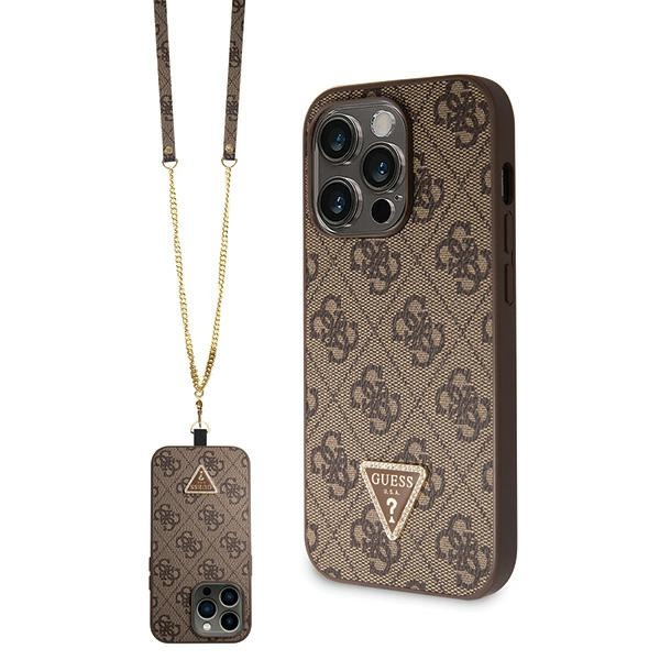 Case Guess GUHCP15LP4TDSCPW iPhone 15 Pro 6.1" brown/brown hardcase Crossbody 4G Metal Logo Case