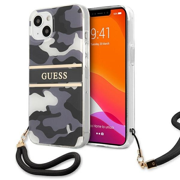 Case GUESS Apple iPhone 13 Mini Camo Strap Collection Black Hardcase