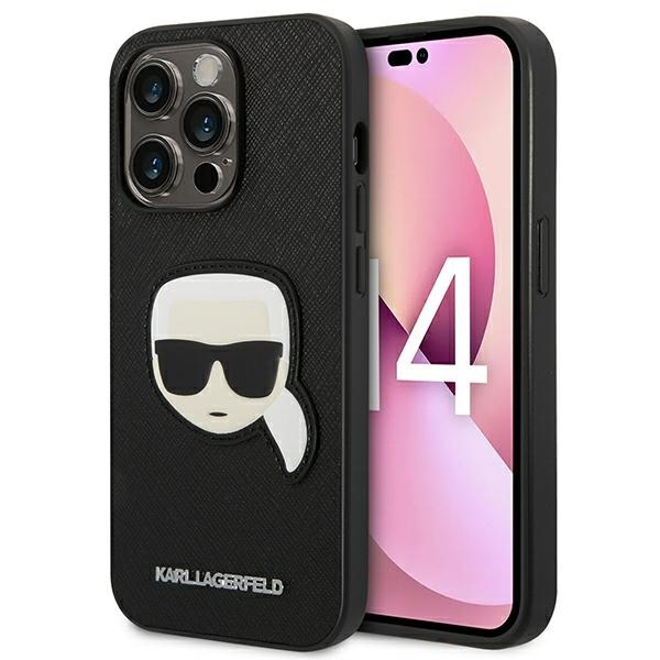 Case Karl Lagerfeld iPhone 14 Pro 6.1" black/black hardcase Saffiano Karl`s Head Patch